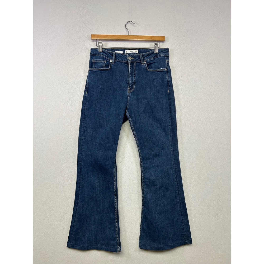 Boho Retro MNG Mango Womens Size 8 Blue Dark Wash High Rise Flare Jeans